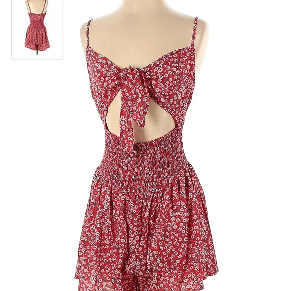 Red floral romper